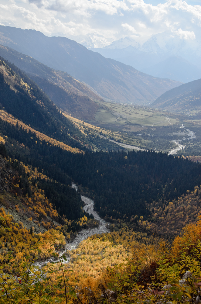 горы, грузия, осень, река, сванетия