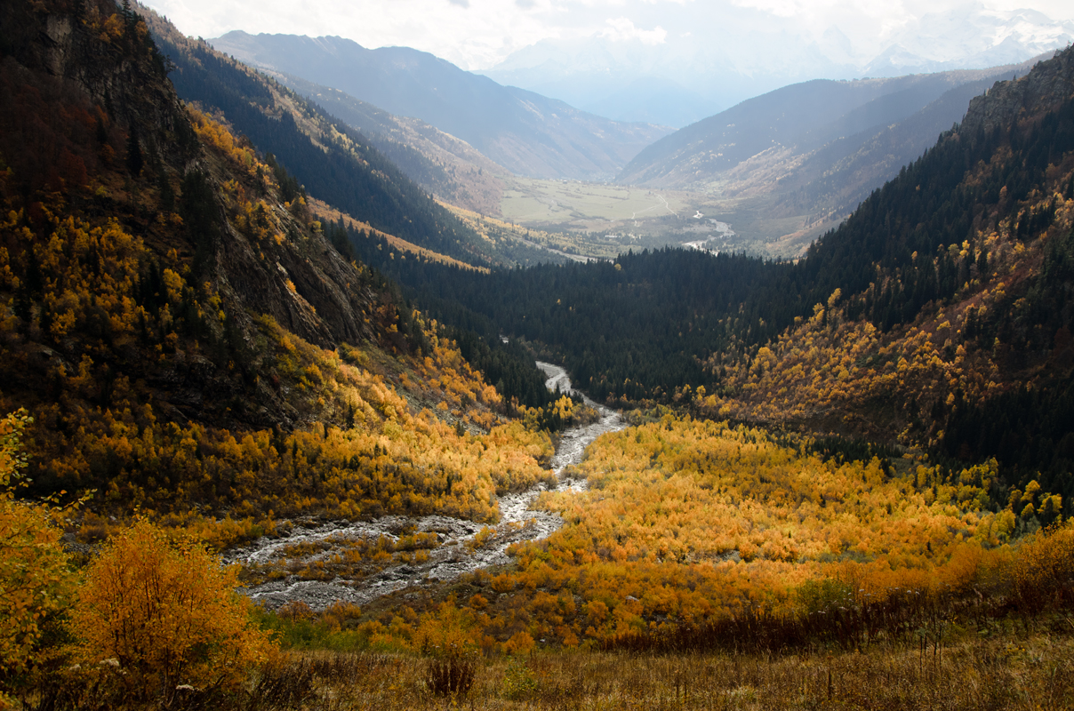 горы, грузия, осень, речка