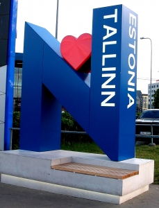 A city stele near the passenger seaport in Tallinn