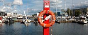 View of the yacht marina and the bridge