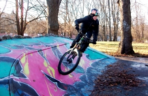 A cyclist training on the bastion rampart in Tallinn