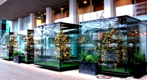 Holiday decorations outside the Nordic Forum Hotel