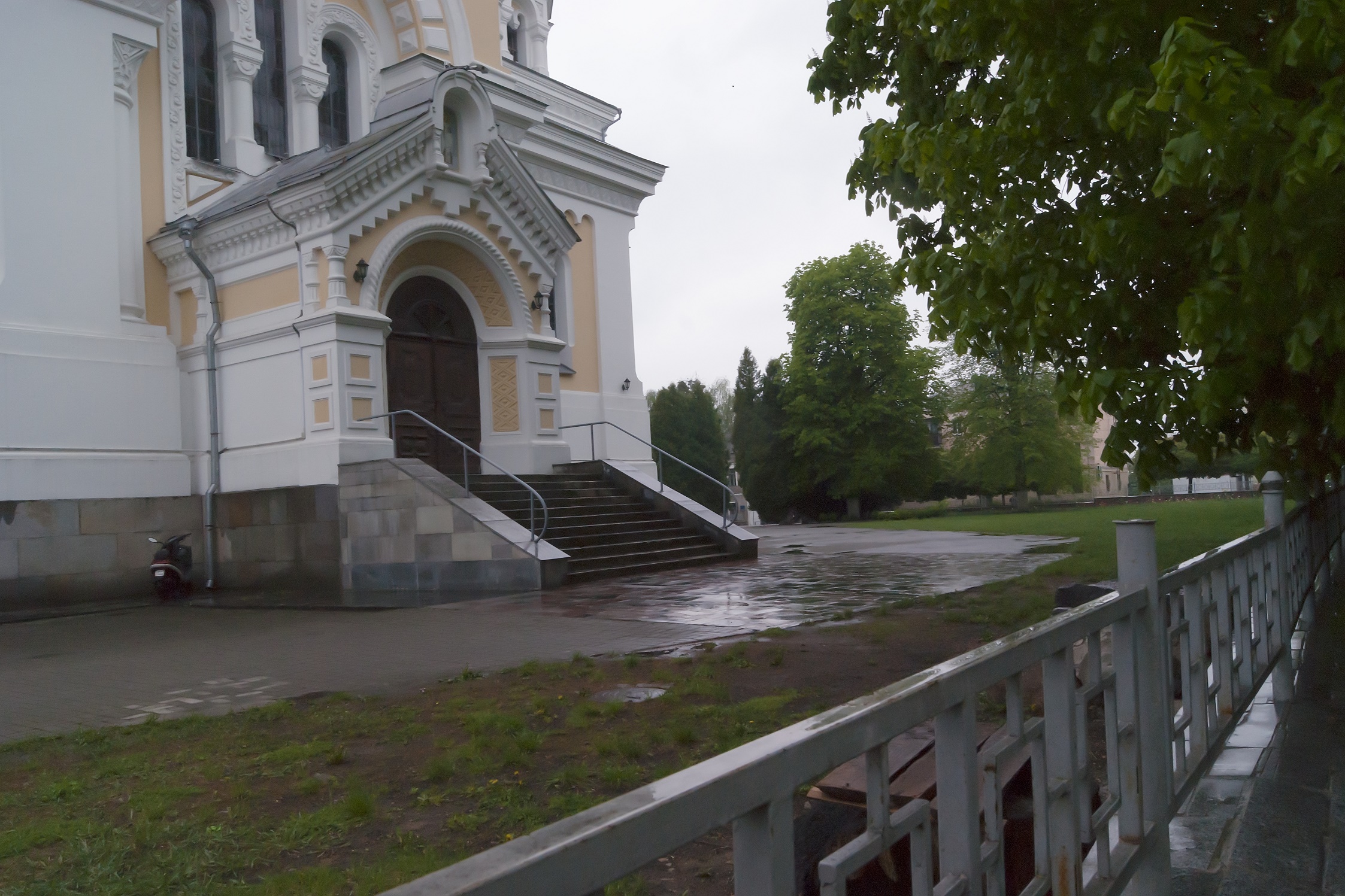 At the foot of the temple