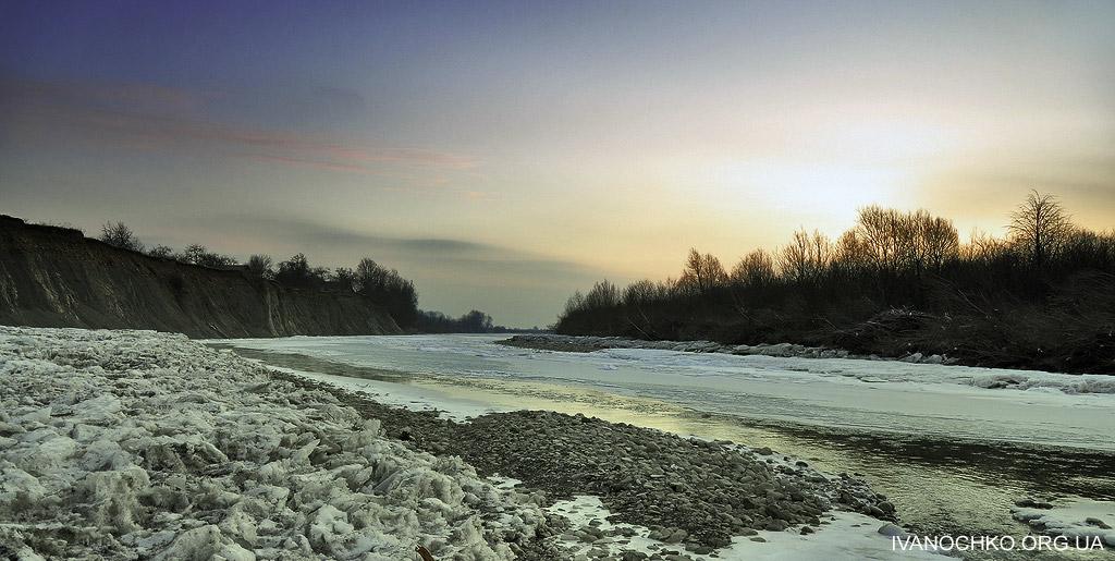Восход морозного безснежного утра зима, восход, вода, река