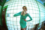 Green dress & wall of glass #2