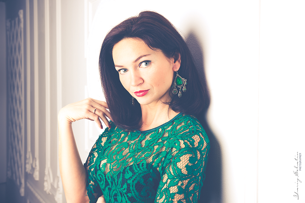 Елена взгляд, девушка, портрет, зеленое платье