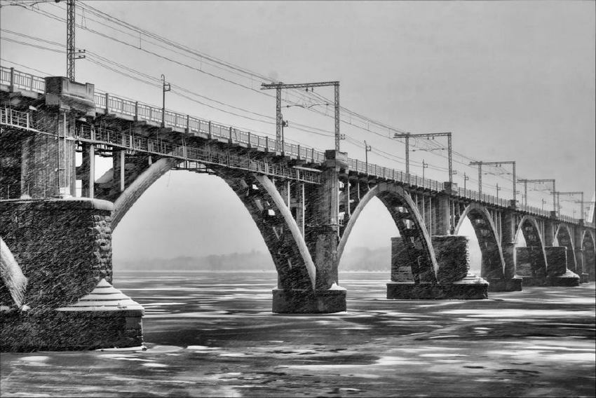 ...снежная кисть... мост, зима, снег