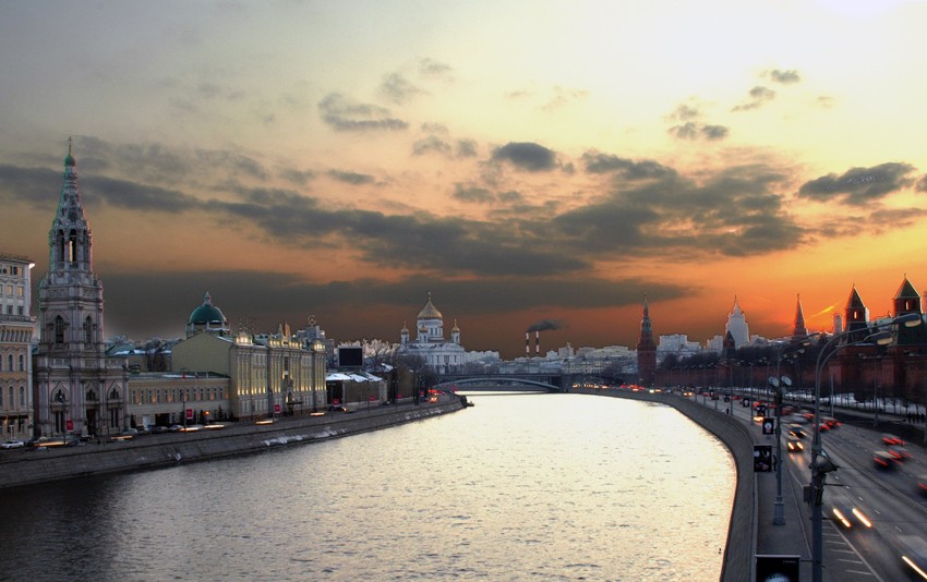 вечер на Москве-реке закат, вечер, облака, москва, москва-река