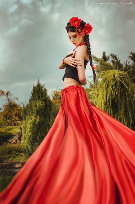 B&R девушка, фото, красное платье, портрет, ткань, фотошоп