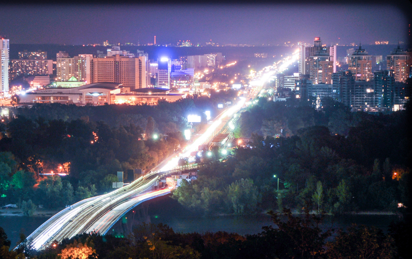 Дорога... дорога, ночь, мост, огни, город, ночная жизнь