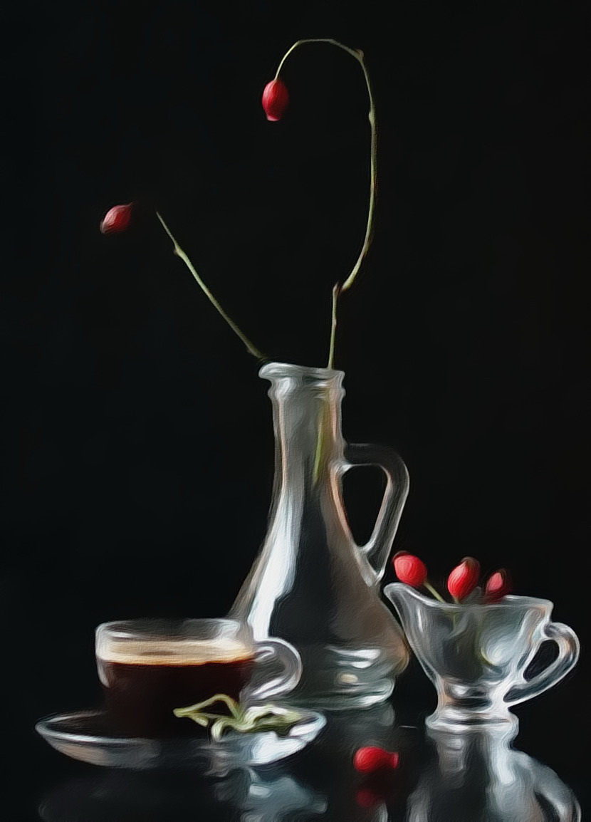 Coffee ветка, графин, кофе, чашка, шиповник, ягоды