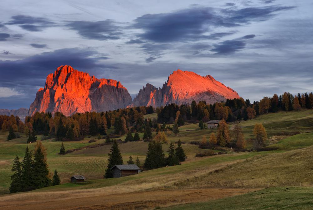 закат на Alpe di Siusi закат, гори