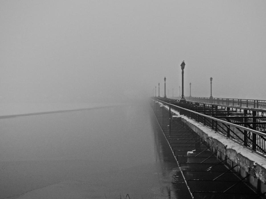 ... туман, мост, зима